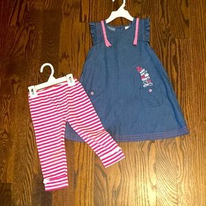 Deux par Deux girls decorated tank/dress and striped crop leggings.